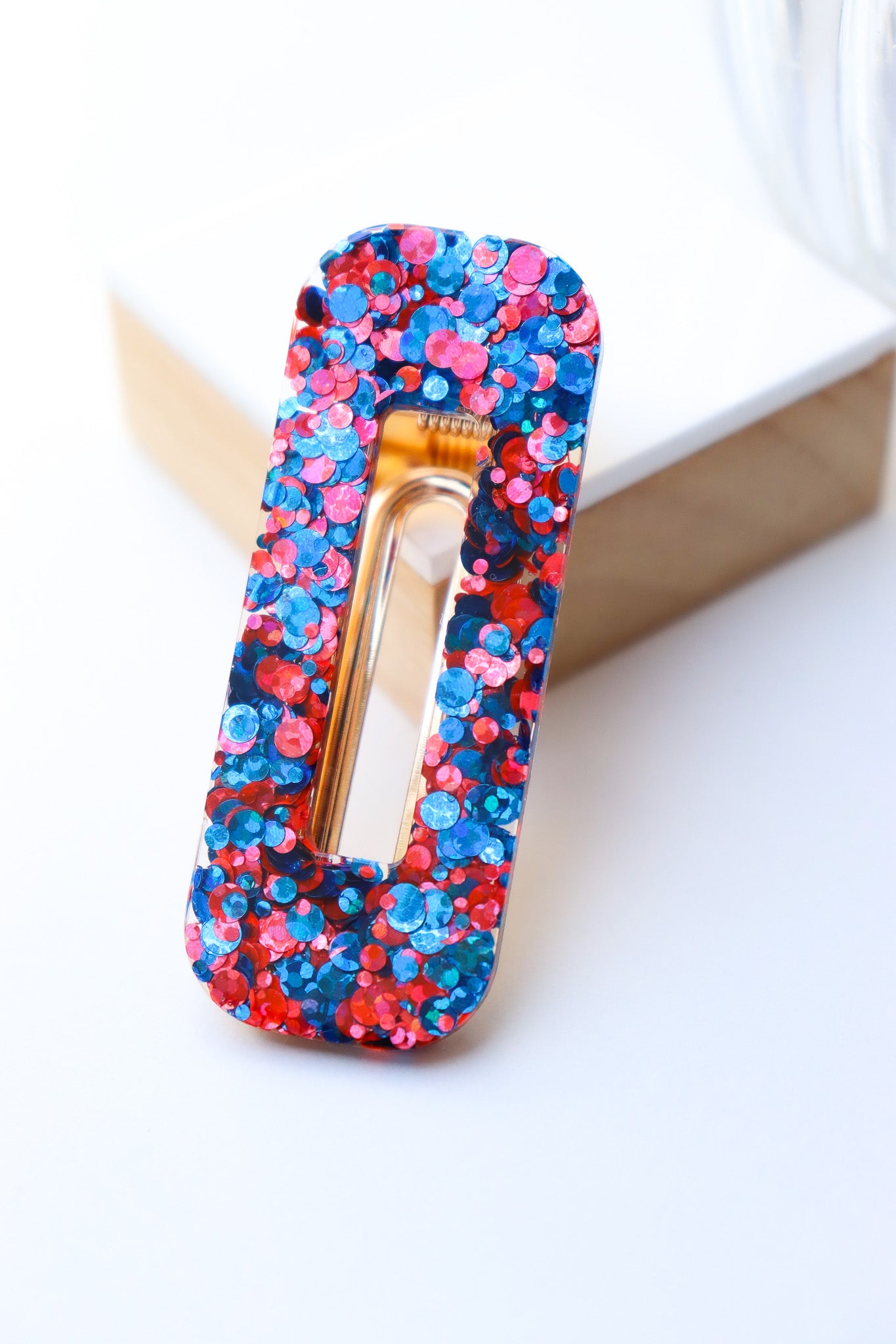 Barrette Paillettes Joie Bleu et Rouge