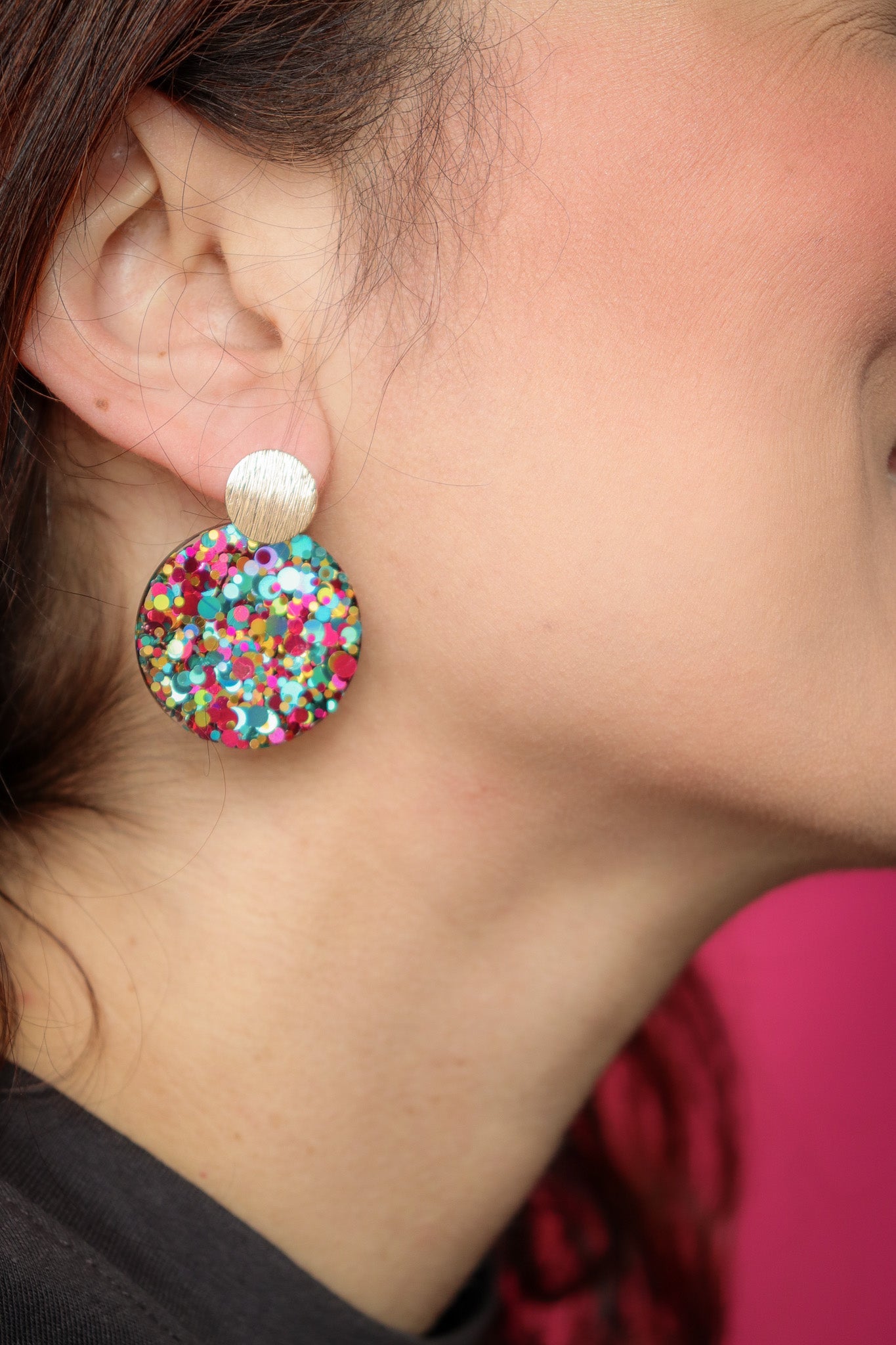 Boucles d'oreilles Béa résine à paillettes