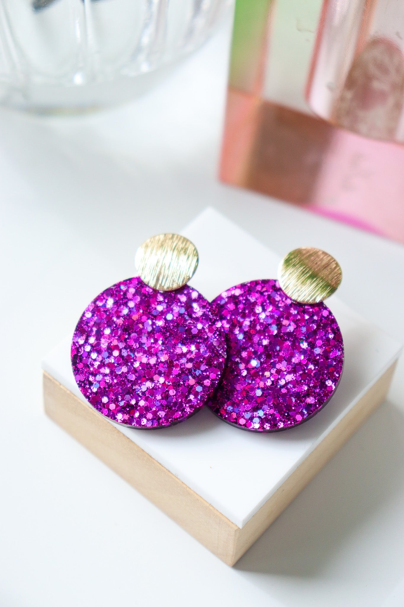 Boucles d'oreilles Béa résine à paillettes