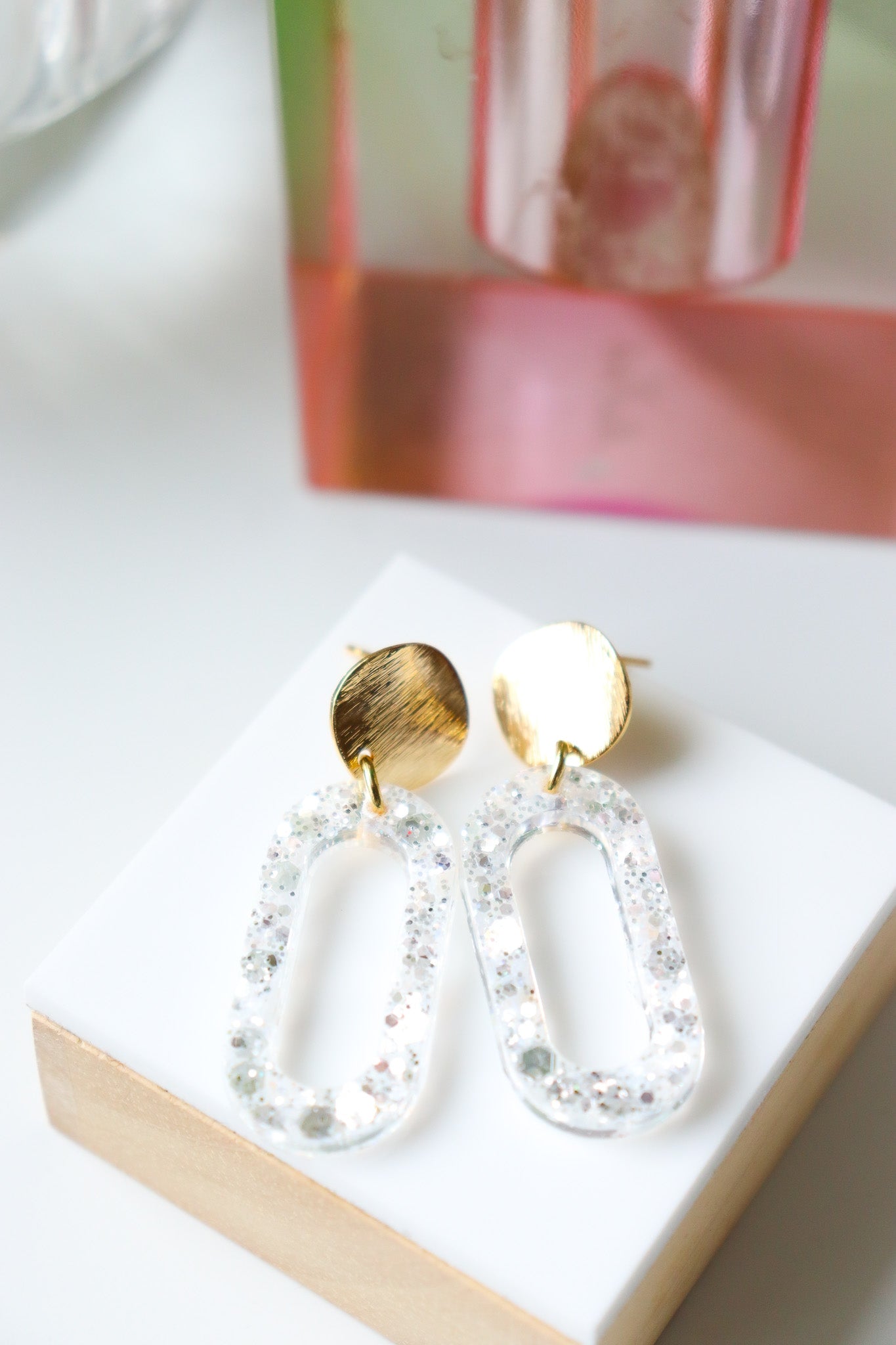 Boucles d'oreilles Marie paillettes Blanc Glacier
