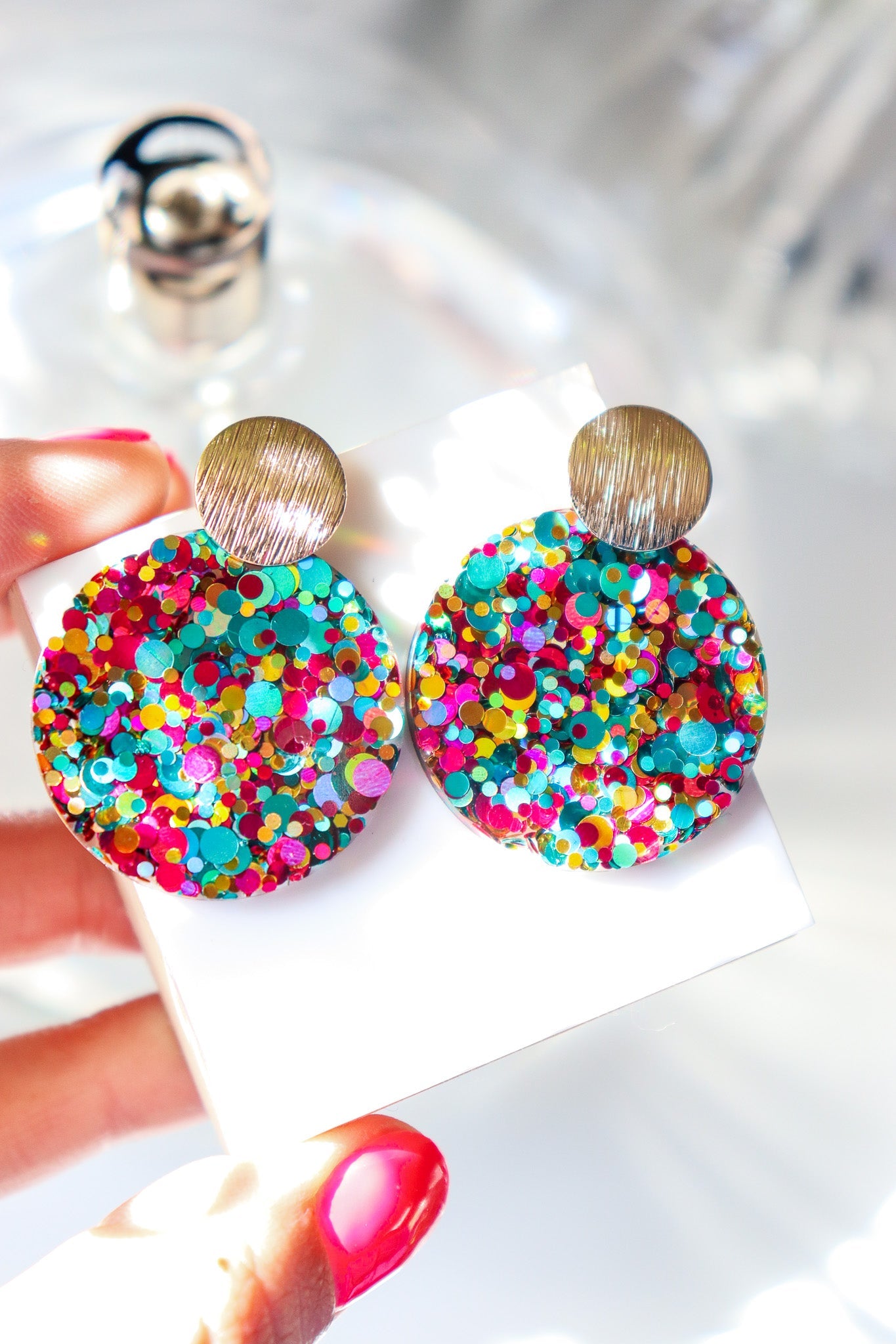 Boucles d'oreilles Béa résine à paillettes