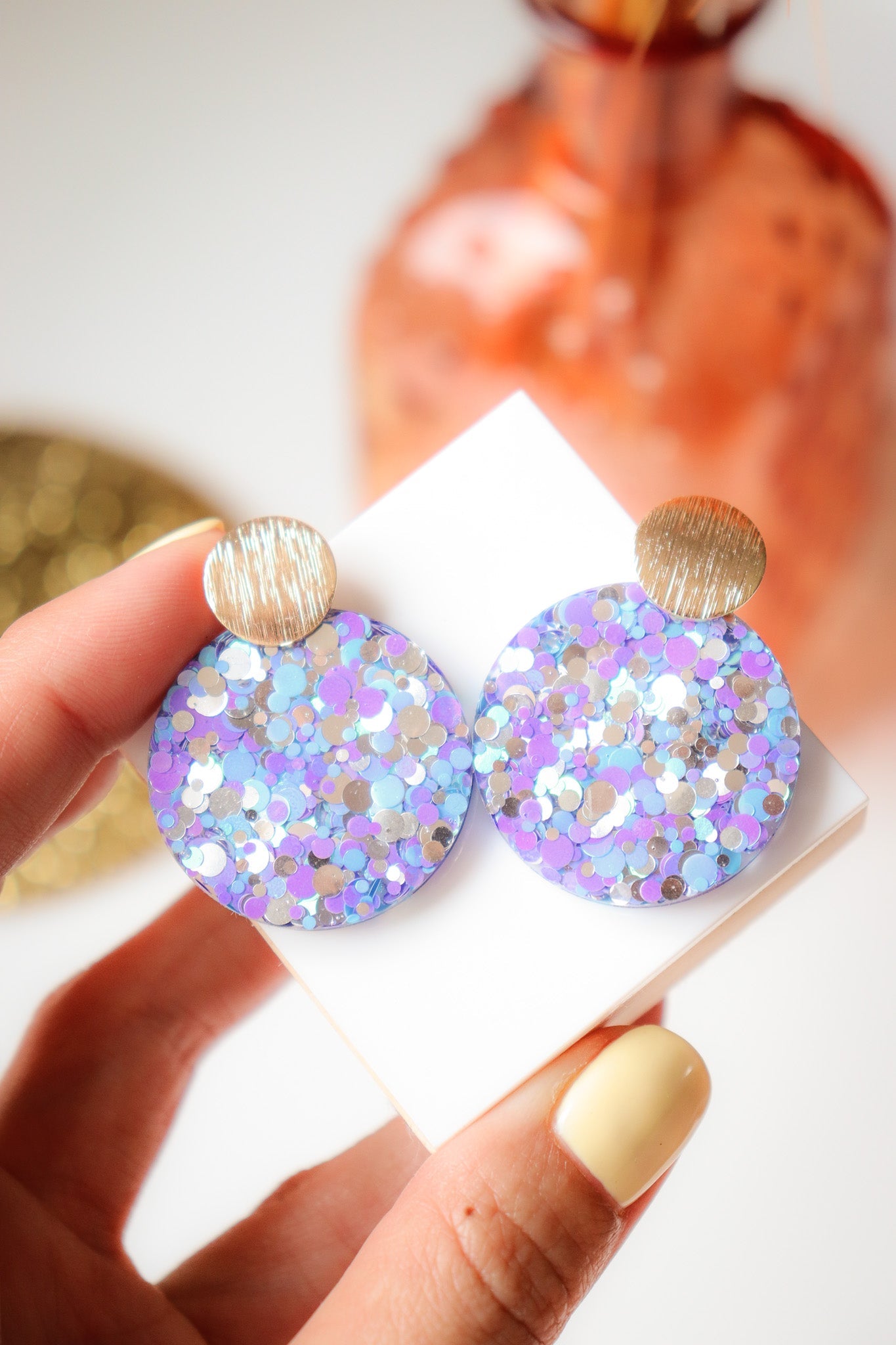 Boucles d'oreilles Béa résine à paillettes