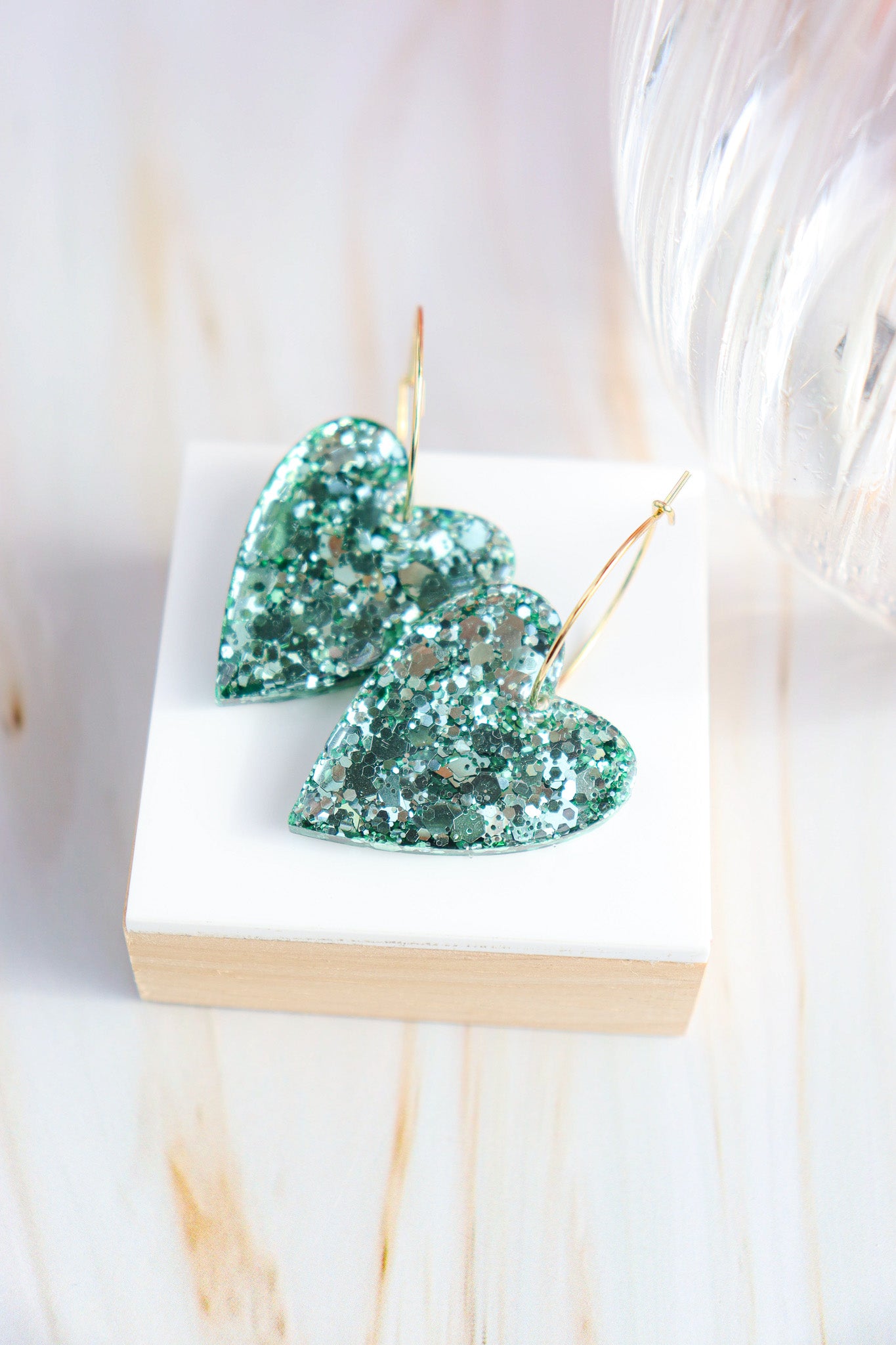 Boucles d'oreilles Mimi Paillettes Vert mousse holographique